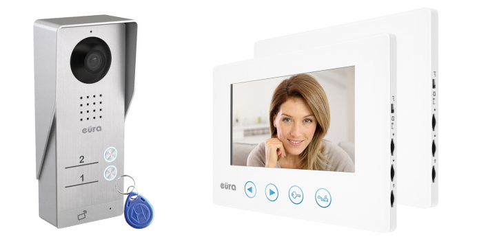 WIDEODOMOFON DWURODZINNY Z CZYTNIKIEM RFID EURA VDA-92A3 MONITOR KOLOR BIAŁY VDA-06A3